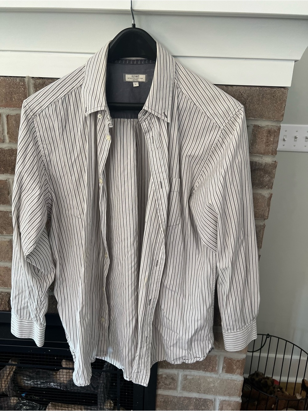 Old Navy Men's White Shirt with Gray Stripes